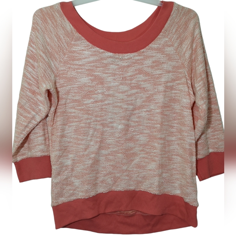 Love by Design Women 3/4 Raglan Sleeve Scoop T-Shirt Knit Textured Peach Size L